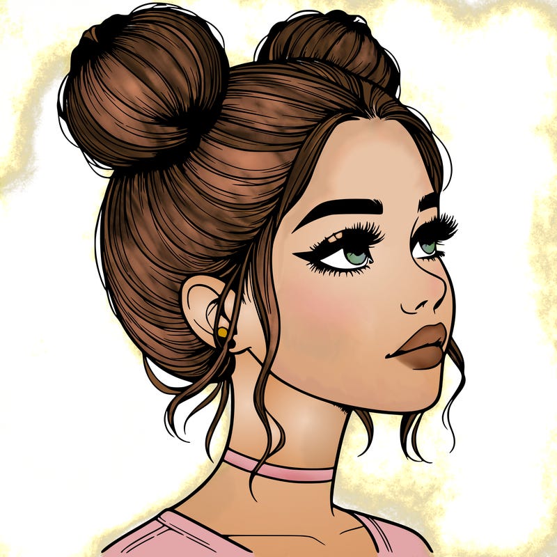 realistic girl with buns on the top of her head