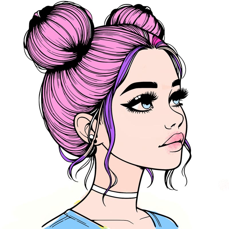 realistic girl with buns on the top of her head