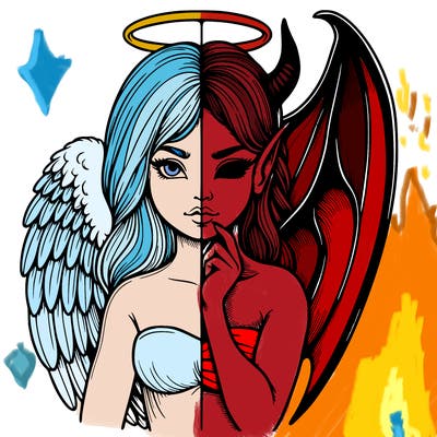 realistic angel half demon