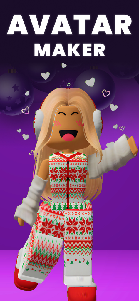 Un avatar Roblox féminin portant une tenue festive de Noël et des cache-oreilles blancs