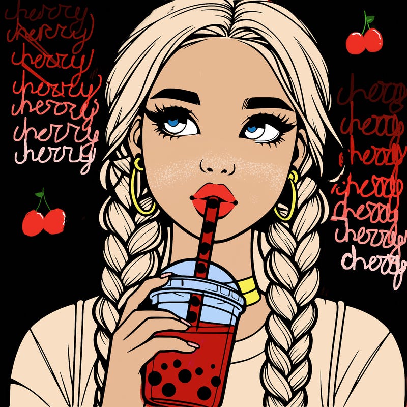 realistic girl with braided hair drinking boba