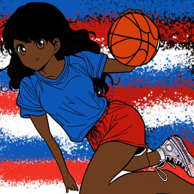 teen manga girl playing basketball