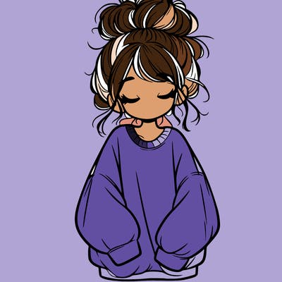 girl with baggy sweatshirt and messy bun