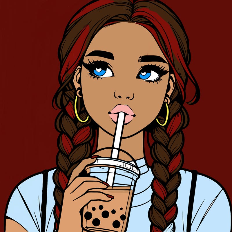 realistic girl with braided hair drinking boba