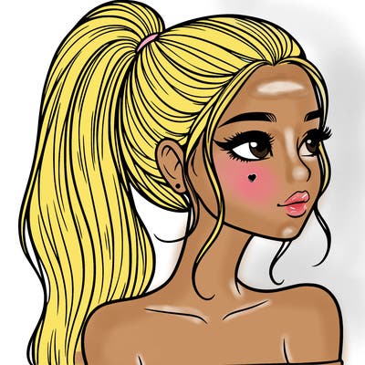 a beautiful and realistic girl with a high pony tail