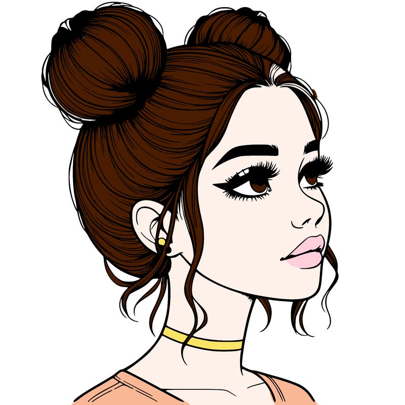 realistic girl with buns on the top of her head