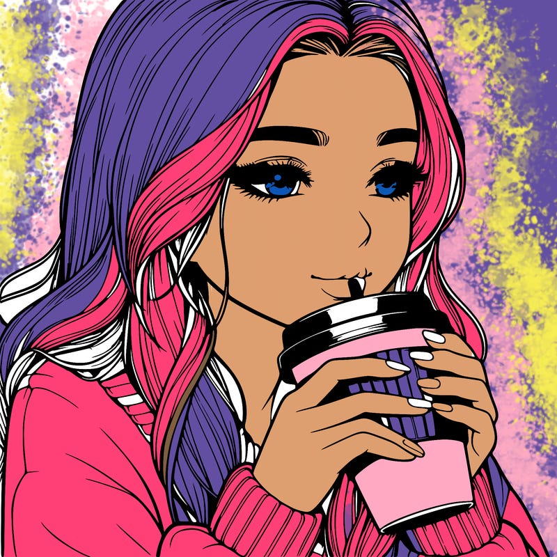 realistic girl drinking coffee
