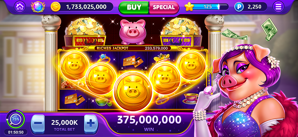 Vegas Craze Casino - Big win interface of Vegas Craze Casino slot game with golden pig symbols