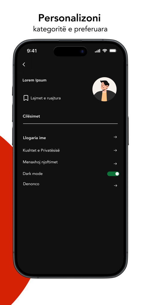 Koha - User settings and profile screen of the Koha news app in dark mode