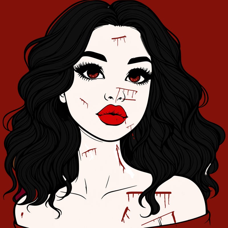 realistic girl with wavy hair and lips