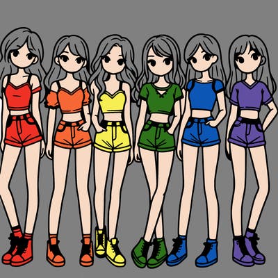 a group of girls wearing crop tops and shorts