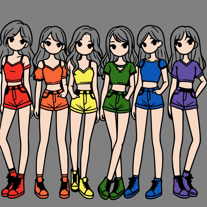 a group of girls wearing crop tops and shorts