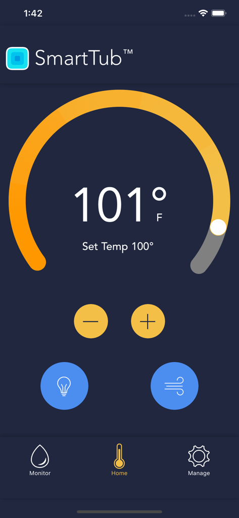 SmartTub® - Interface de l'application mobile SmartTub pour le contrôle à distance de la température et de l'éclairage du spa
