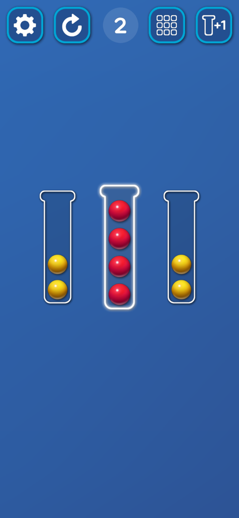Sort Ball: Arrange Color Tubes - Gameplay of Sort Ball showing red and yellow balls in glass tubes