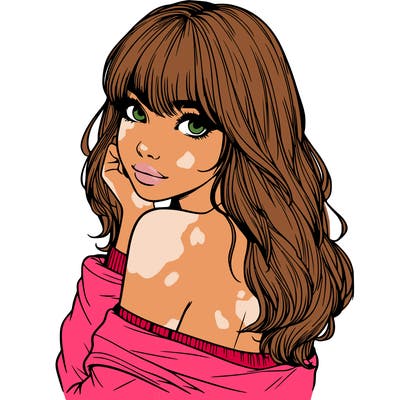 realistic girl with bangs looking over her shoulder