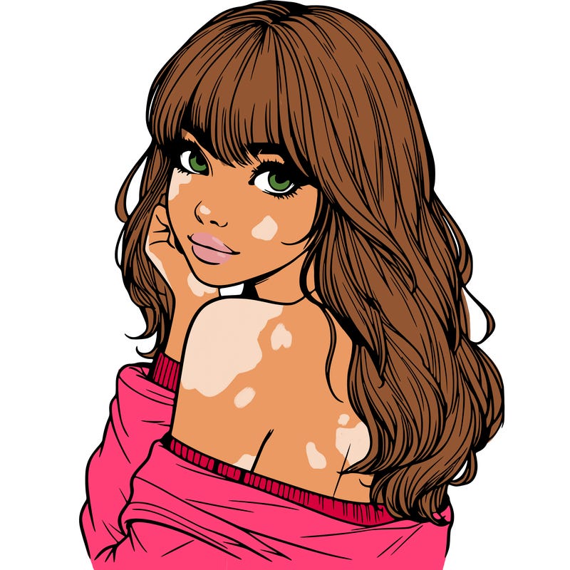 realistic girl with bangs looking over her shoulder