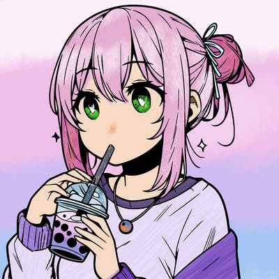 manga character drinking boba