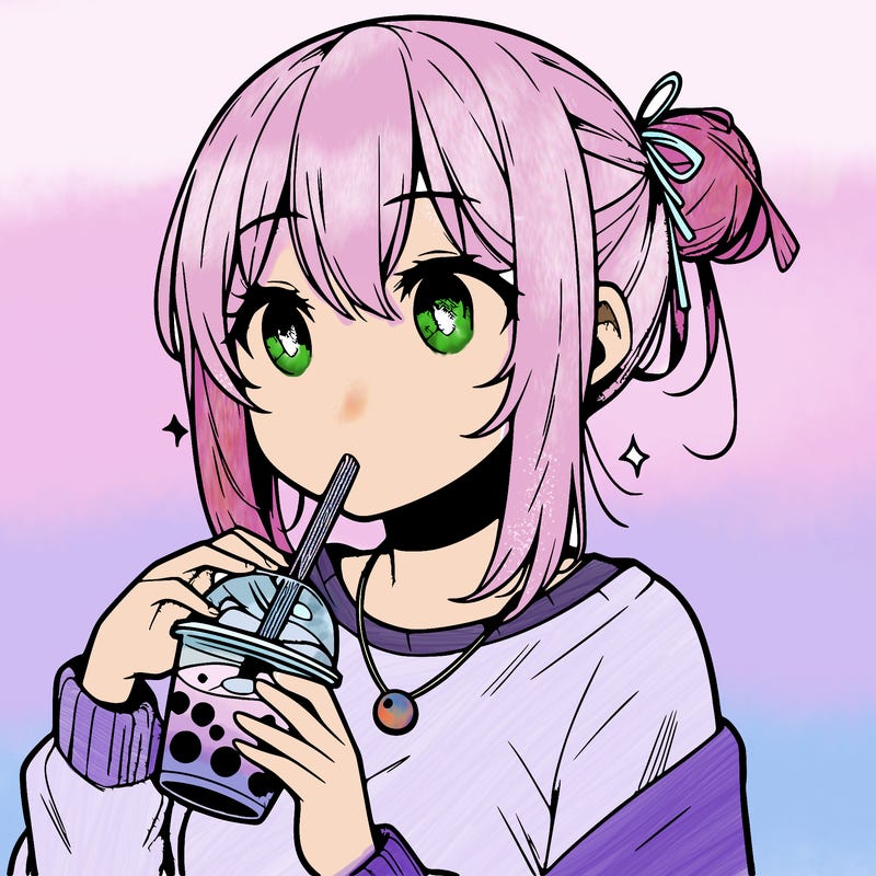 manga character drinking boba