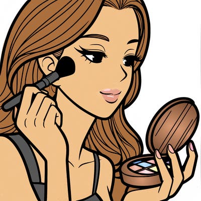 little girl putting on makeup