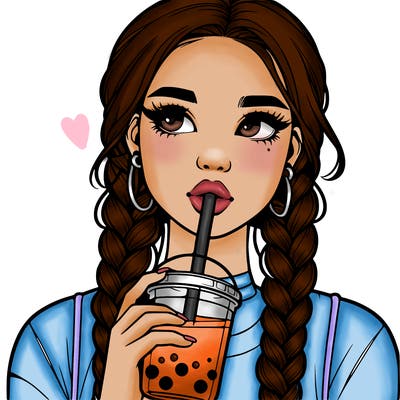 realistic girl with braided hair drinking boba