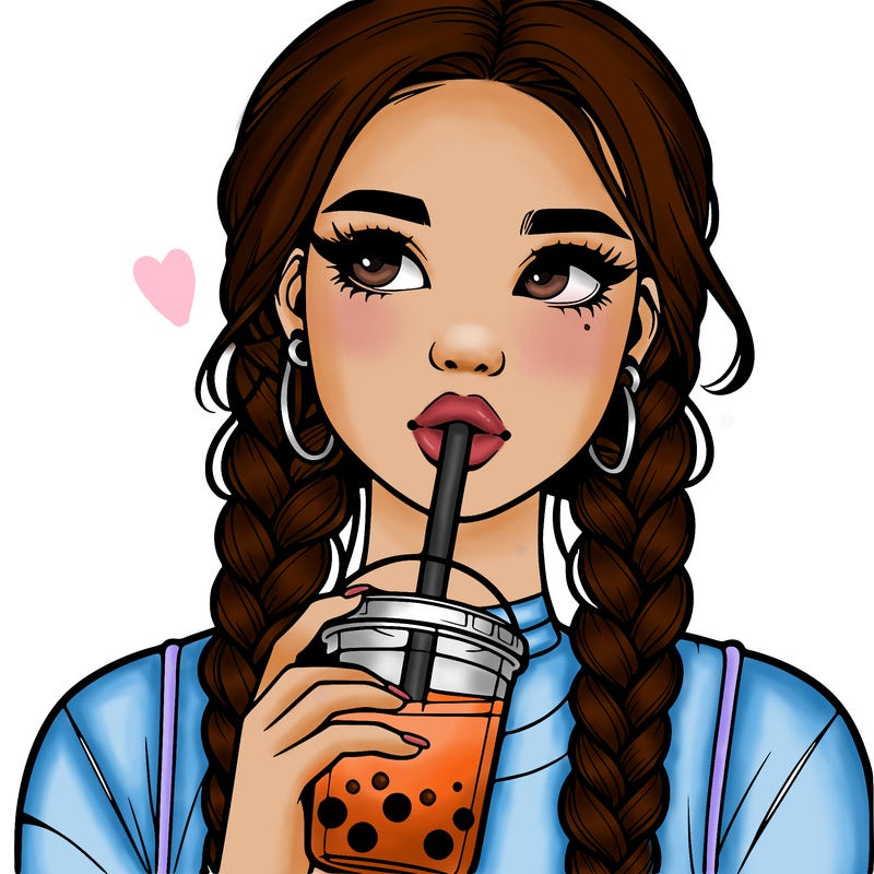 realistic girl with braided hair drinking boba