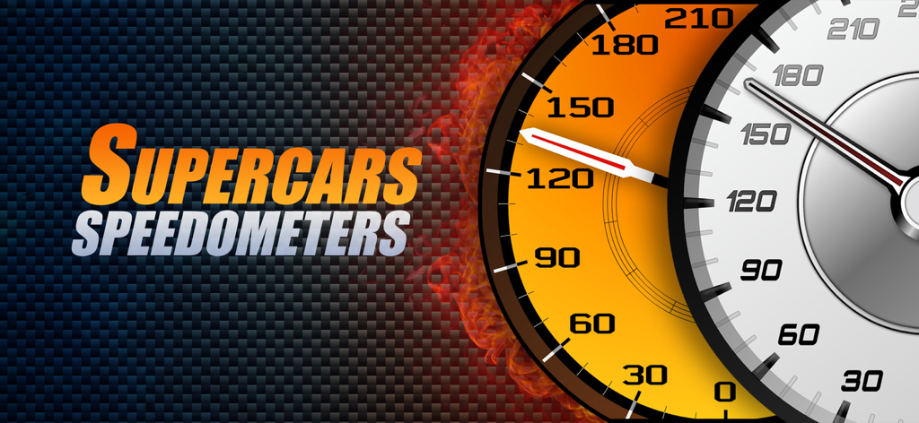 Speedometers & Sounds of Cars - カーボンファイバーの背景にある、リアルなスーパーカーのスピードメーター。