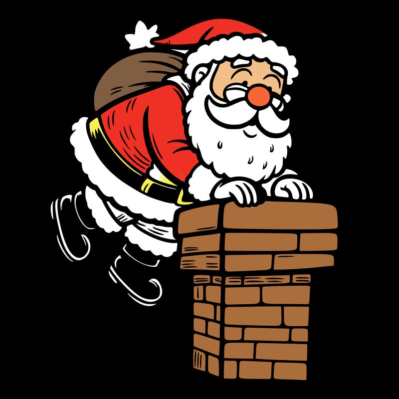 santa climbing down a chimney