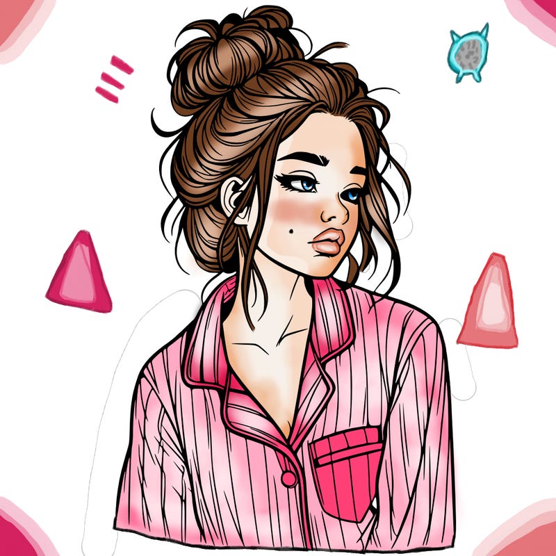 realistic woman with pajamas on and a messy bun