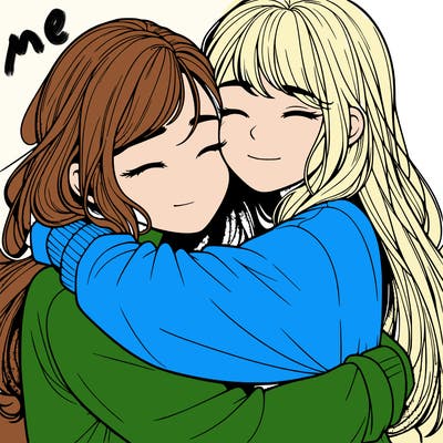 realistic two girls hugging