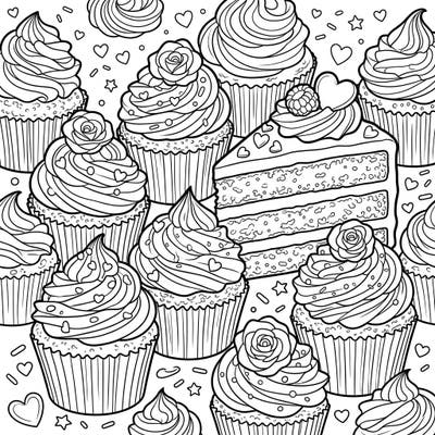 Satisfy your sweet tooth with this charming Red Velvet Cakes and Cupcakes coloring page. Perfect for dessert lovers, it features intricate details ready for your creative touch.