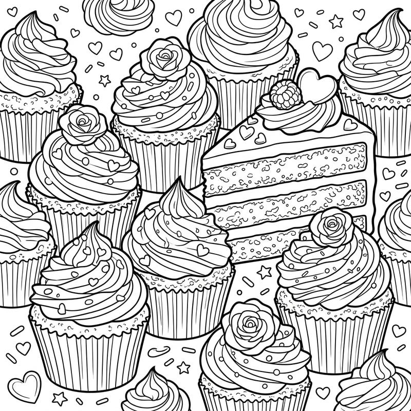 Satisfy your sweet tooth with this charming Red Velvet Cakes and Cupcakes coloring page. Perfect for dessert lovers, it features intricate details ready for your creative touch.