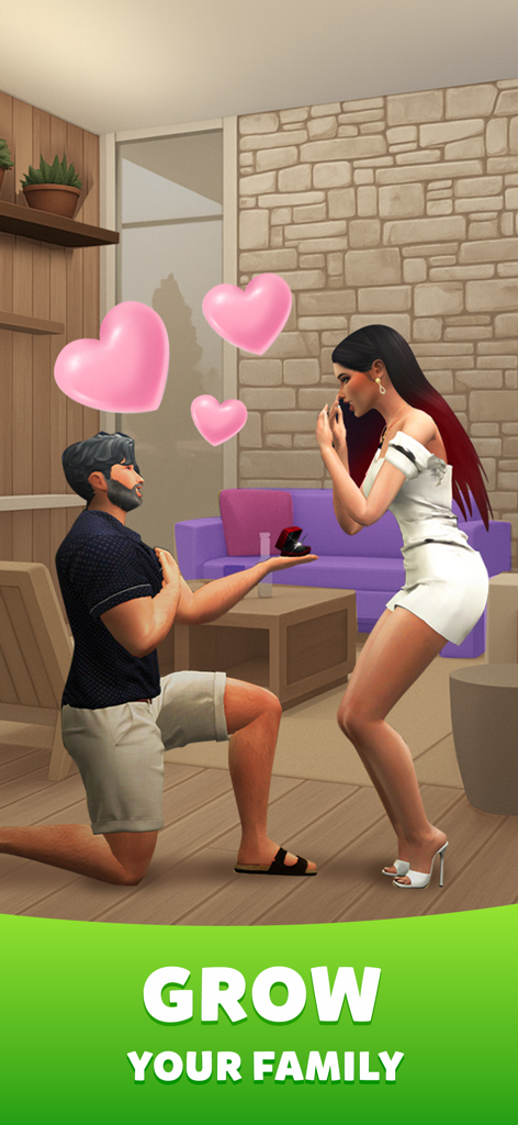 Una simulación 3D de una propuesta de matrimonio en una casa virtual