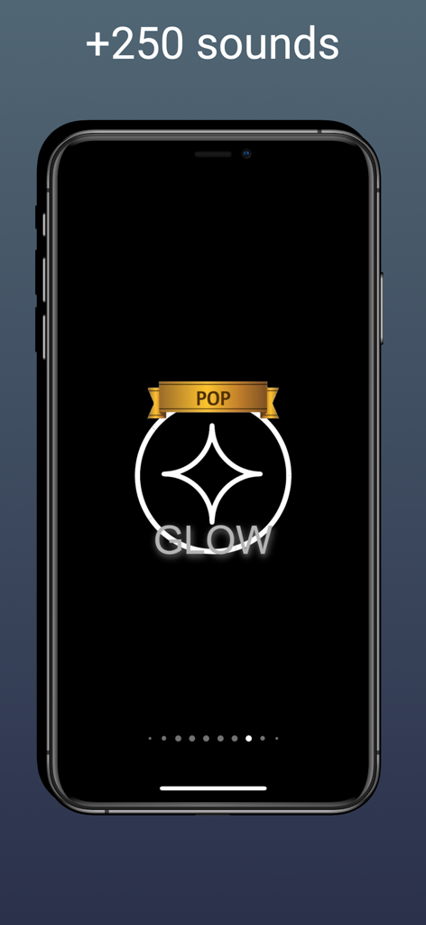 DJ Music Producer - Groove Pad - Tela de smartphone mostrando o pacote de som de música pop Glow com 250 sons no aplicativo DJ Music Producer