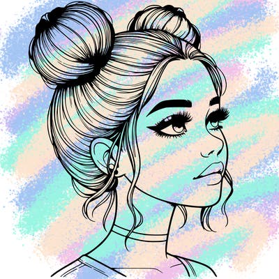 realistic girl with buns on the top of her head