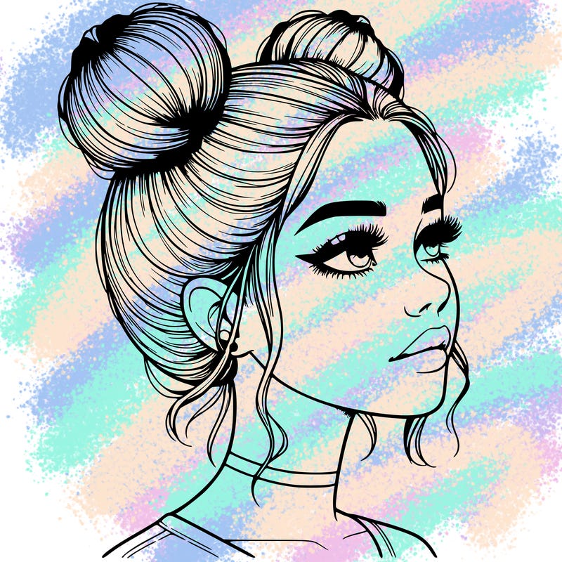 realistic girl with buns on the top of her head