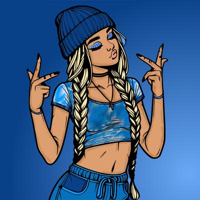 realistic teenage girl with braids and a beanie and crop top doing 🫶🏼