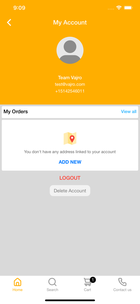 Footcourt Egypt mobile app user account screen showing profile info and order management