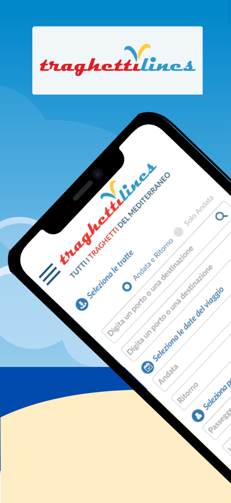 Traghettilines - Traghettilines ferry booking app interface on a smartphone