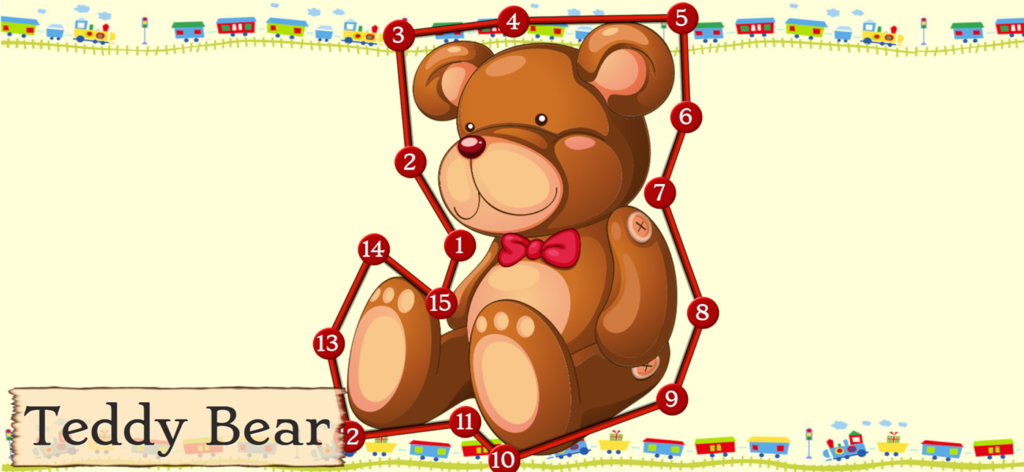 Dinosaur Dots Connect for kids - Educational connect the dots game for kids featuring a brown teddy bear with a red bowtie