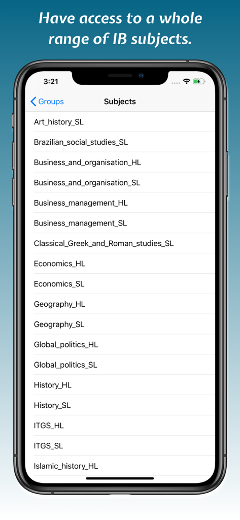 A+Papers: IB Exam Papers - A list of available IB subjects for exam preparation in the app