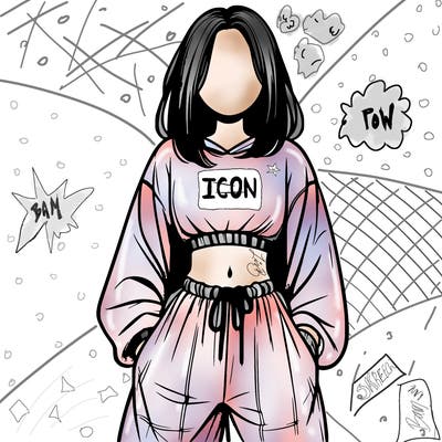 realistic girl faceless with baggy pants and a crop top