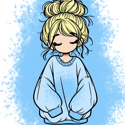 girl with baggy sweatshirt and messy bun