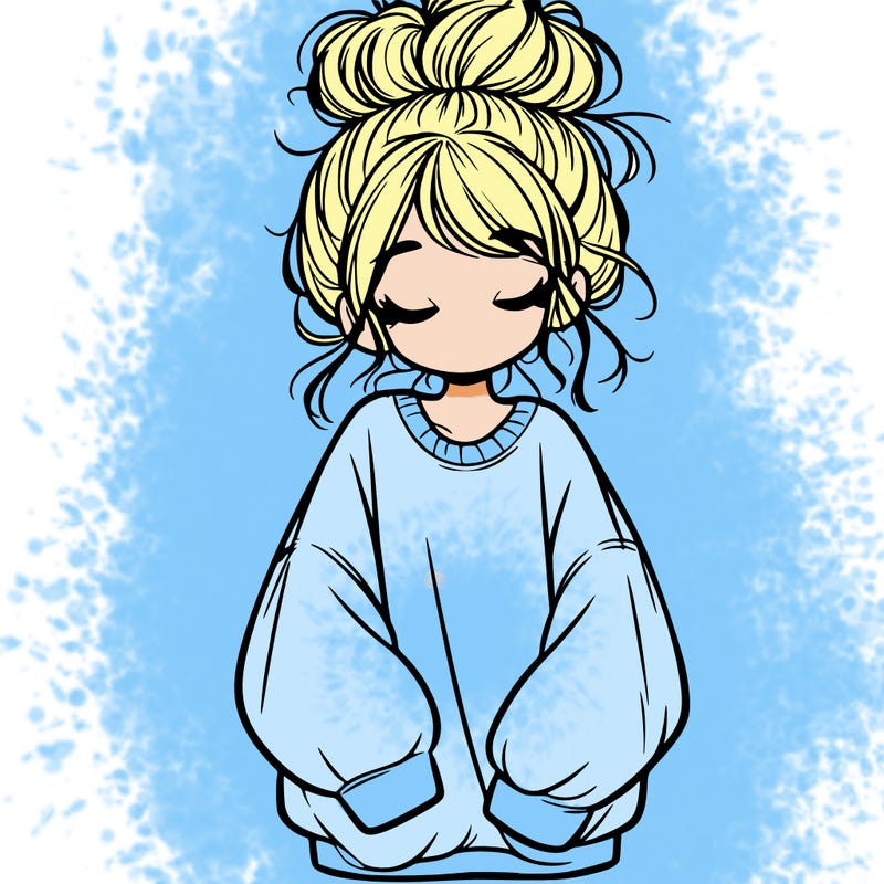 girl with baggy sweatshirt and messy bun