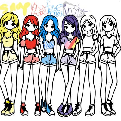 a group of girls wearing crop tops and shorts