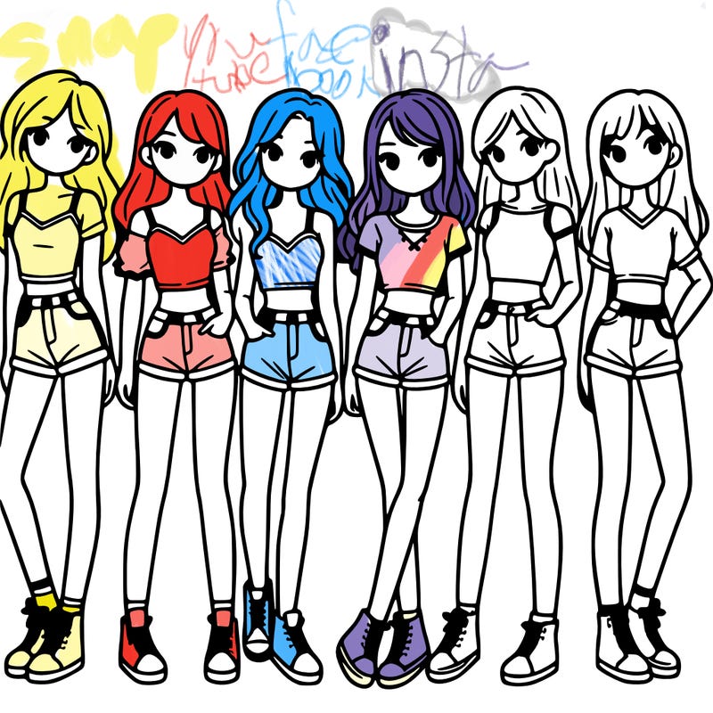 a group of girls wearing crop tops and shorts