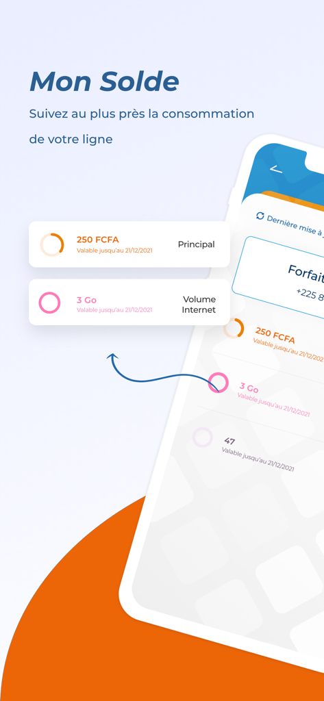 MyMoov app screen showing main account balance and remaining internet data