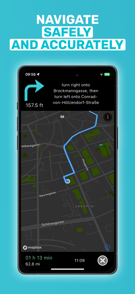 Motobit motorcycle navigation - Motobit motorcycle navigation screen showing turn-by-turn directions and map routing
