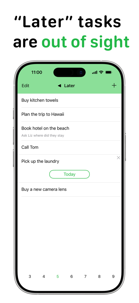 Today: To Do List - Interface of the Today To Do List app showing the Later tasks view with a clean minimalist design