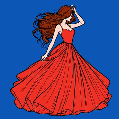 realistic woman with dress flowing in the wind