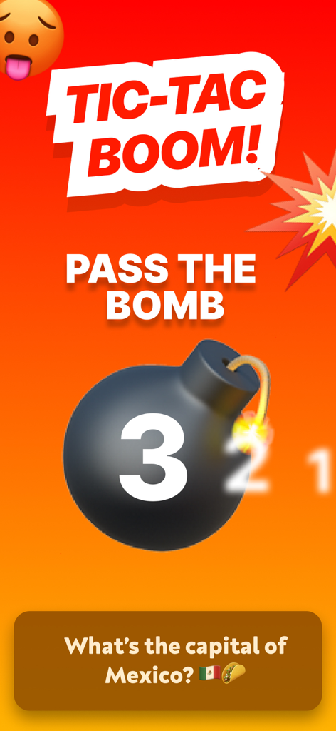 Explode 2: Get Exposed - Explode 2 game screen with a bomb countdown and a trivia question about Mexico